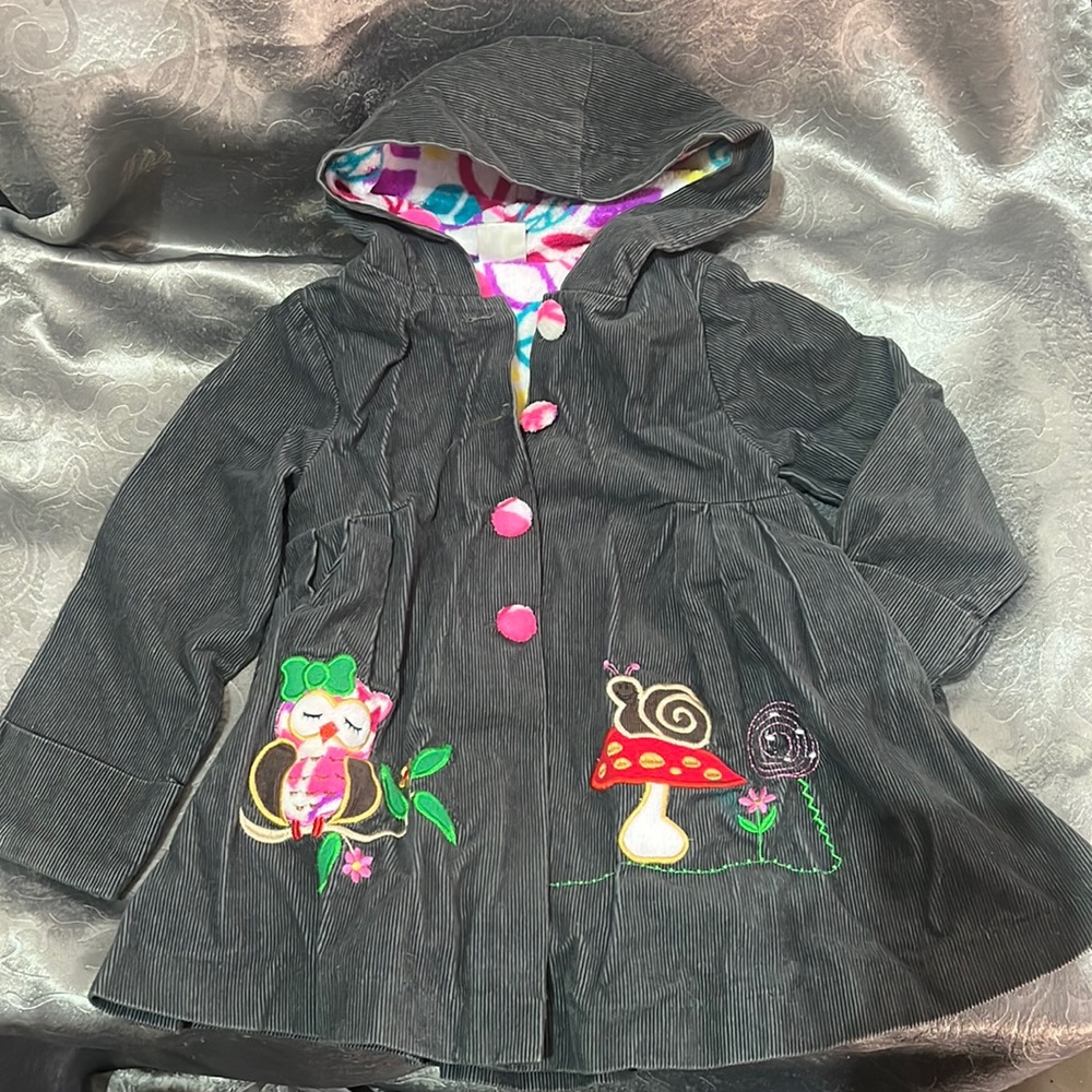 MARIA ELENA charcoal grey DARLING corduroy fleece lined hooded peacoat kids 4/5